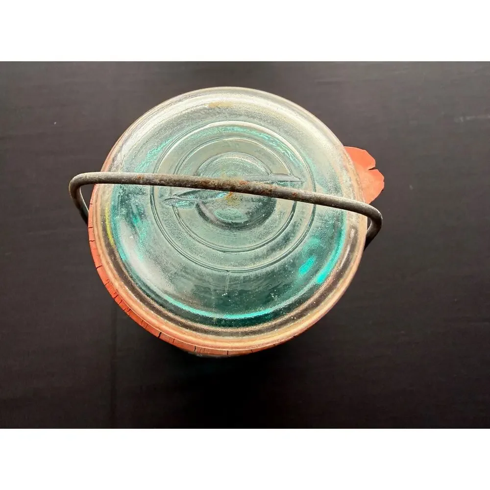 Vintage Avon Aqua Blue Glass Canning Jar Wire Bail Lid Starburst Embossed 1970s